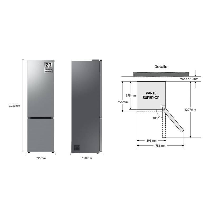 frigo combi samsung rb38c603cs9/ef 203x59x66 nf inox - Imagen 4